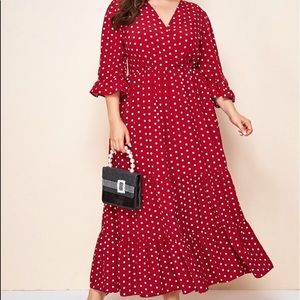 Red and White Polka Dot ruffled maxi dress size 2x